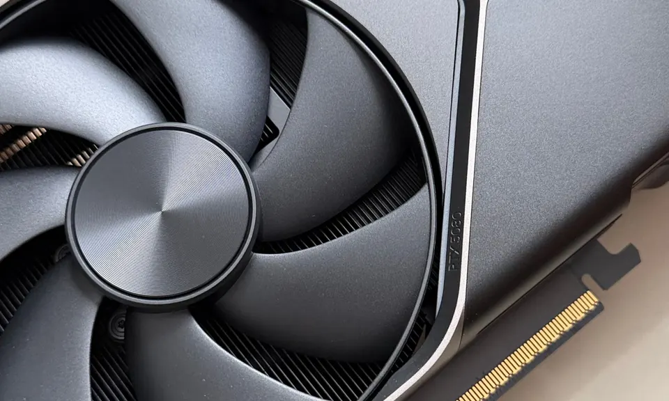 Close-up of the cooling fan on a GPU card